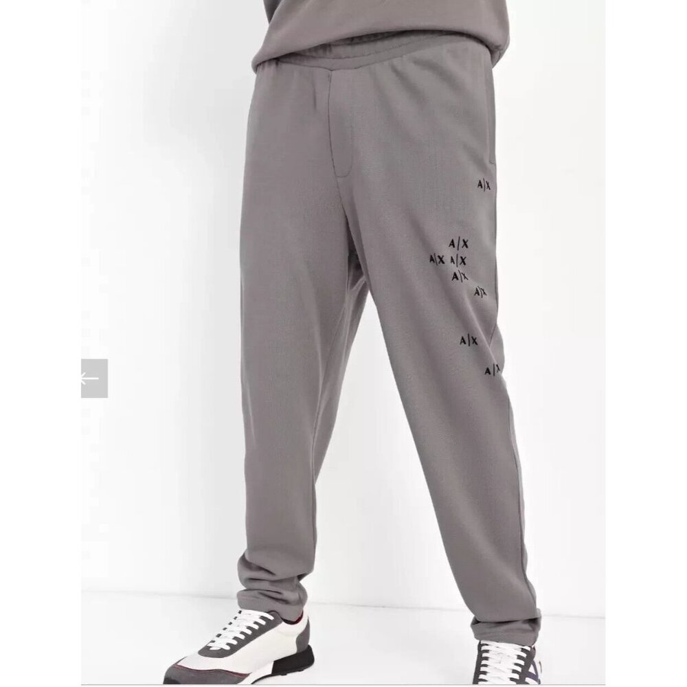 A|X ARMANI EXCHANGE Mens 2XL Falling Logo Jogger Track Pants Pewter Gray Trouser